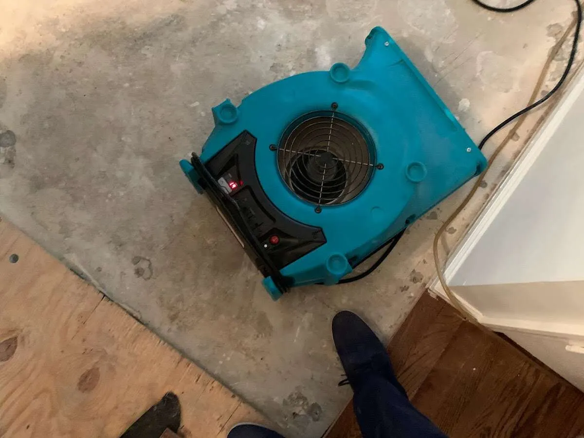 Air mover drying subfloor during Leak Detection & Repair in Somerton