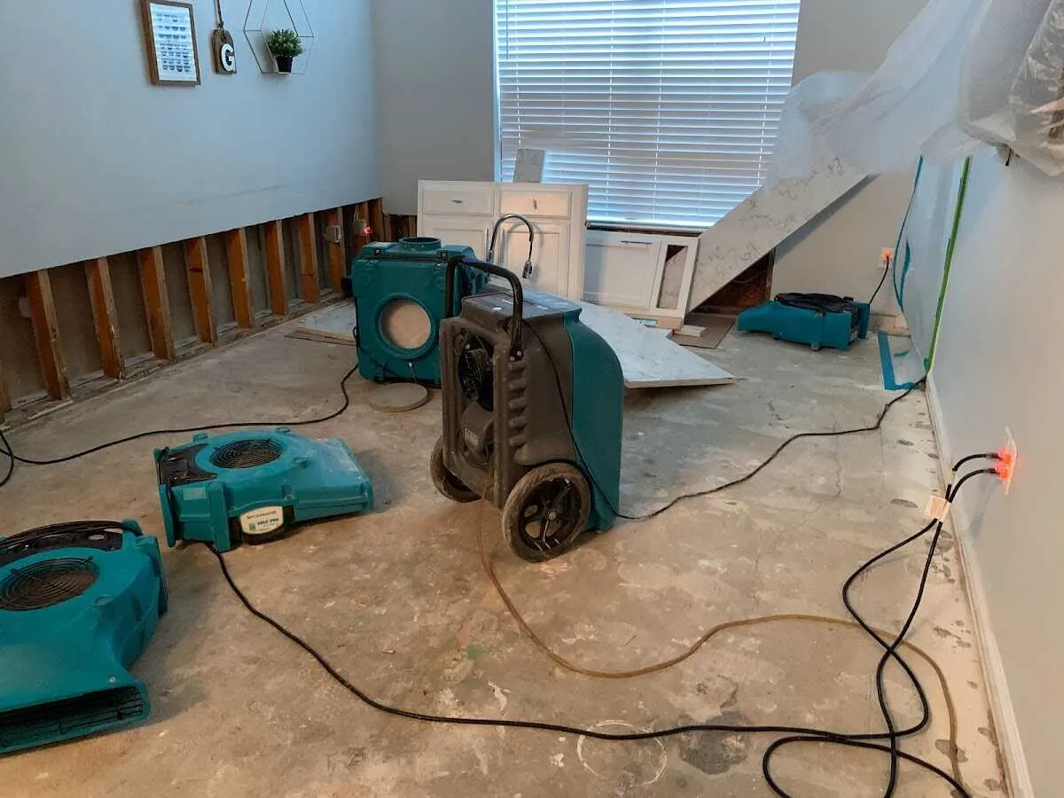 Dehumidifier in flood-cut room for Water Damage Restoration in Somerton